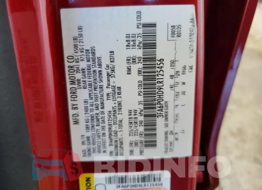 3FA6P0HD9LR125456 Photo# 12