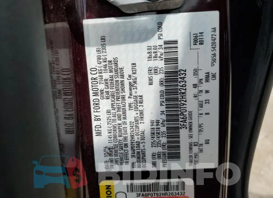 3FA6P0T92HR263432 Photo# 13