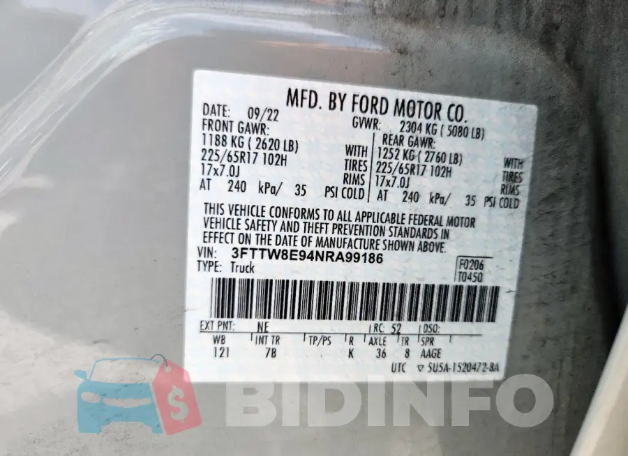3FTTW8E94NRA99186 Photo# 13