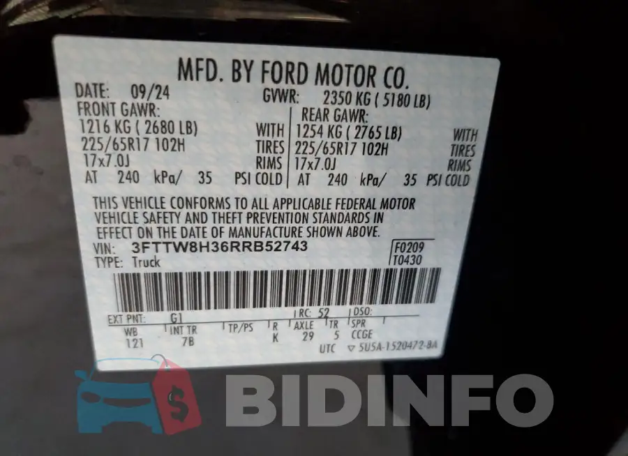 3FTTW8H36RRB52743 Photo# 12