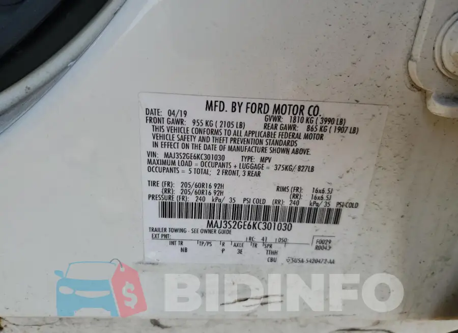 MAJ3S2GE6KC301030 Photo# 12