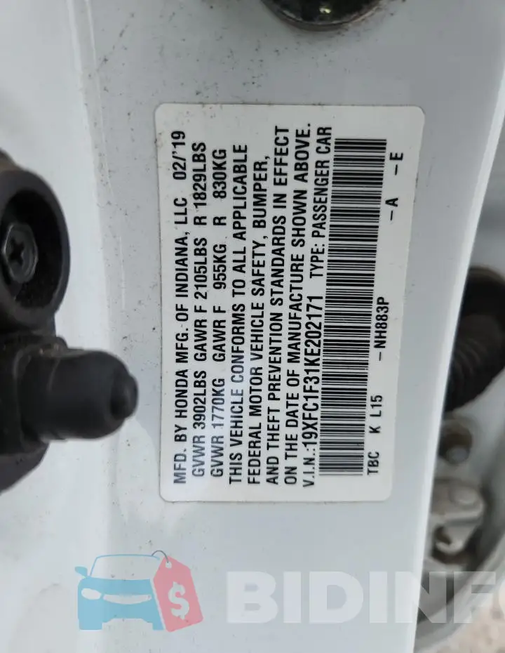 19XFC1F31KE202171 Photo# 12