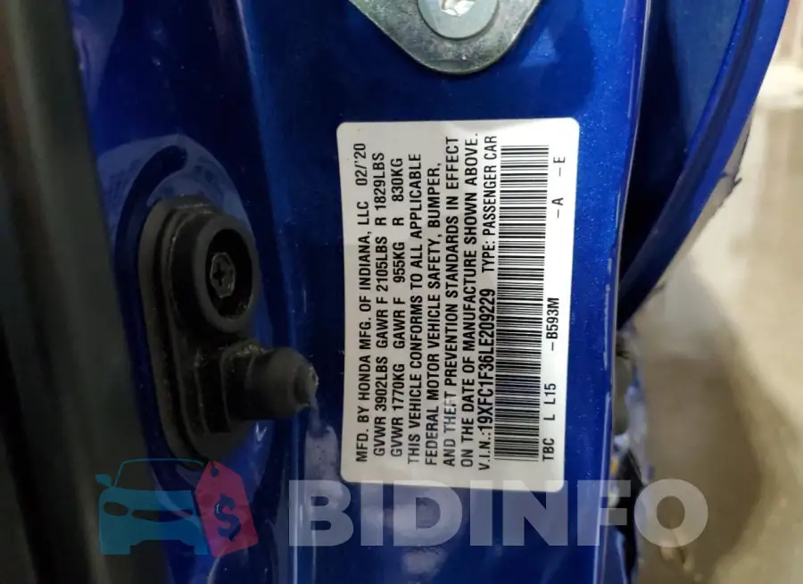 19XFC1F36LE209229 Photo# 12