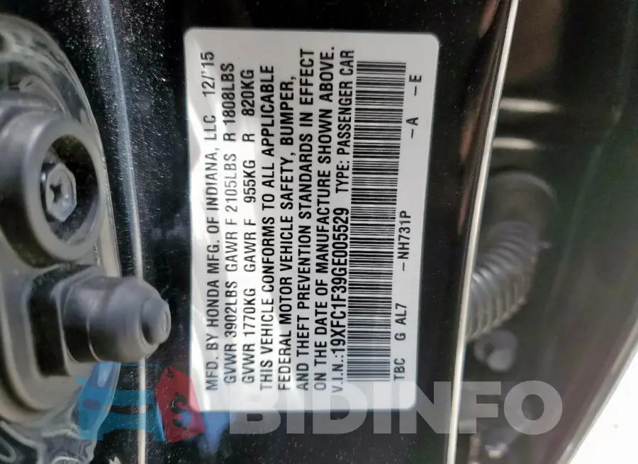 19XFC1F39GE005529 Photo# 12