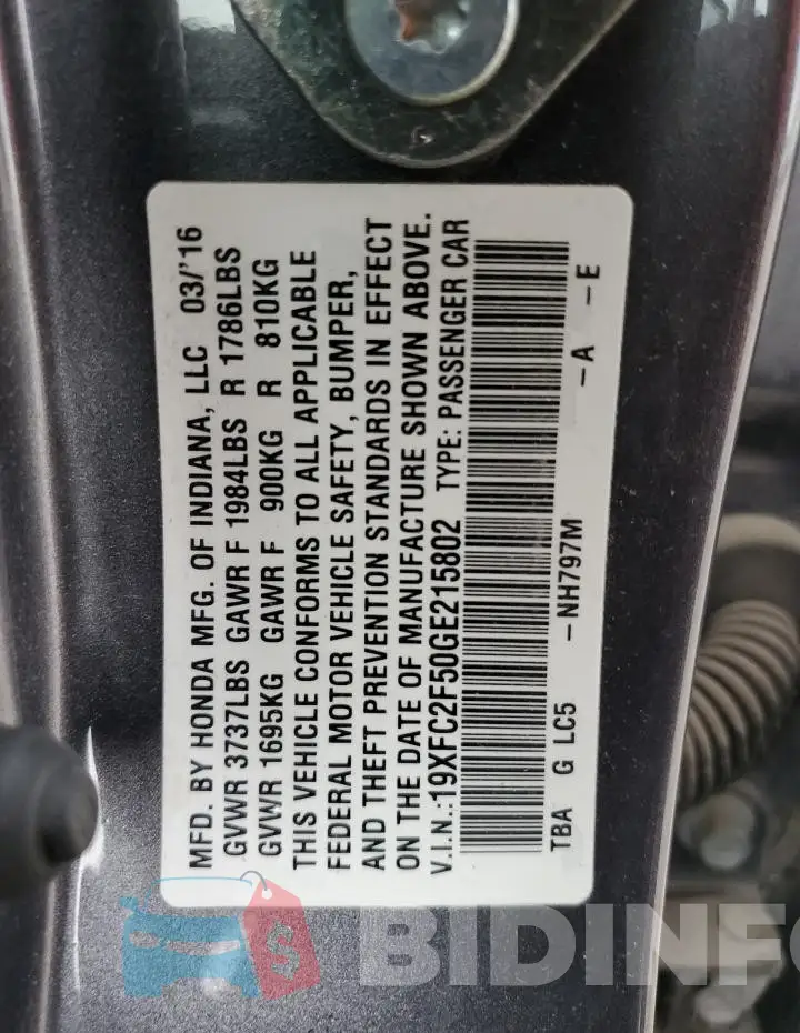 19XFC2F50GE215802 Photo# 12