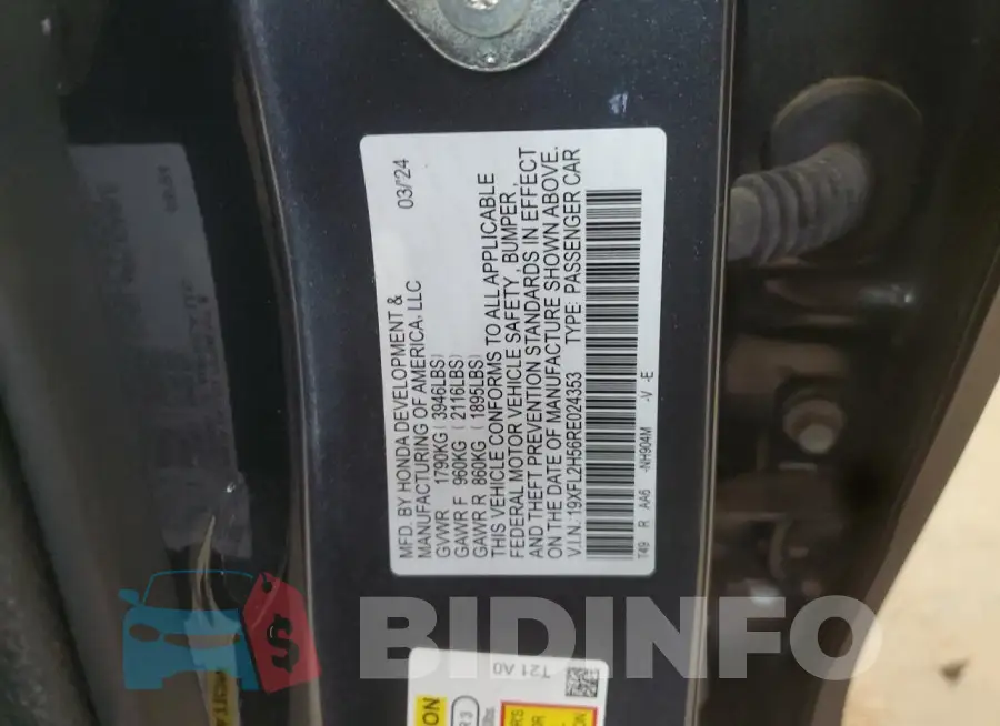 19XFL2H56RE024353 Photo# 12