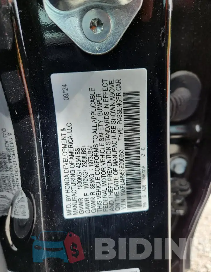 19XFL4H95SE000663 Photo# 12