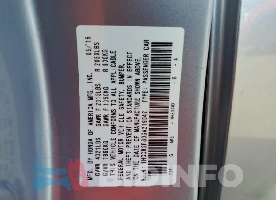 1HGCR2F80GA219042 Photo# 12