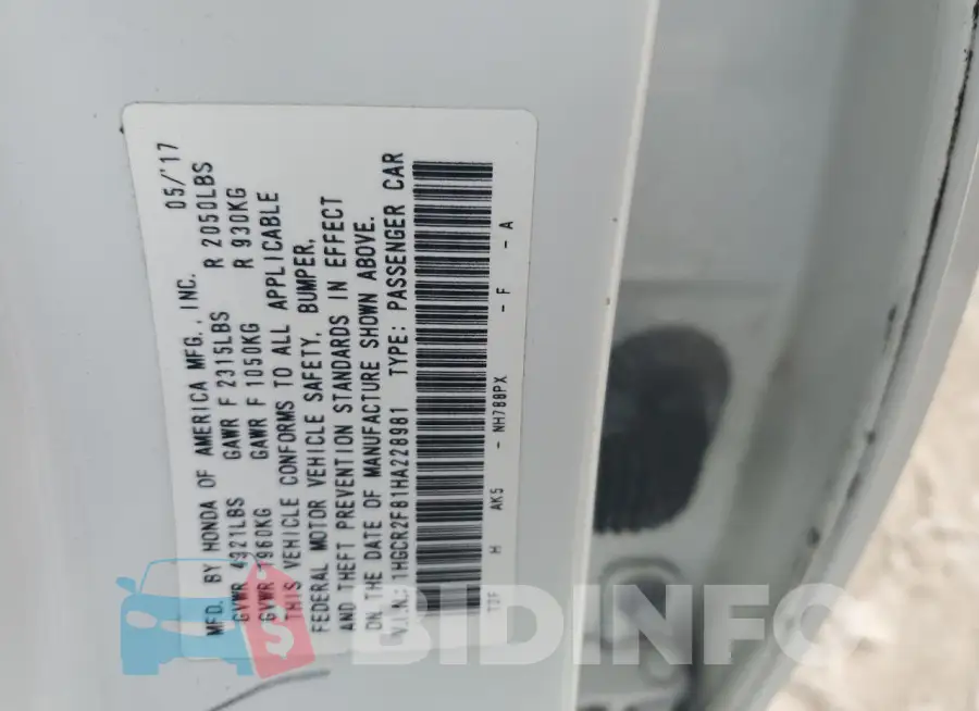 1HGCR2F81HA228981 Photo# 12