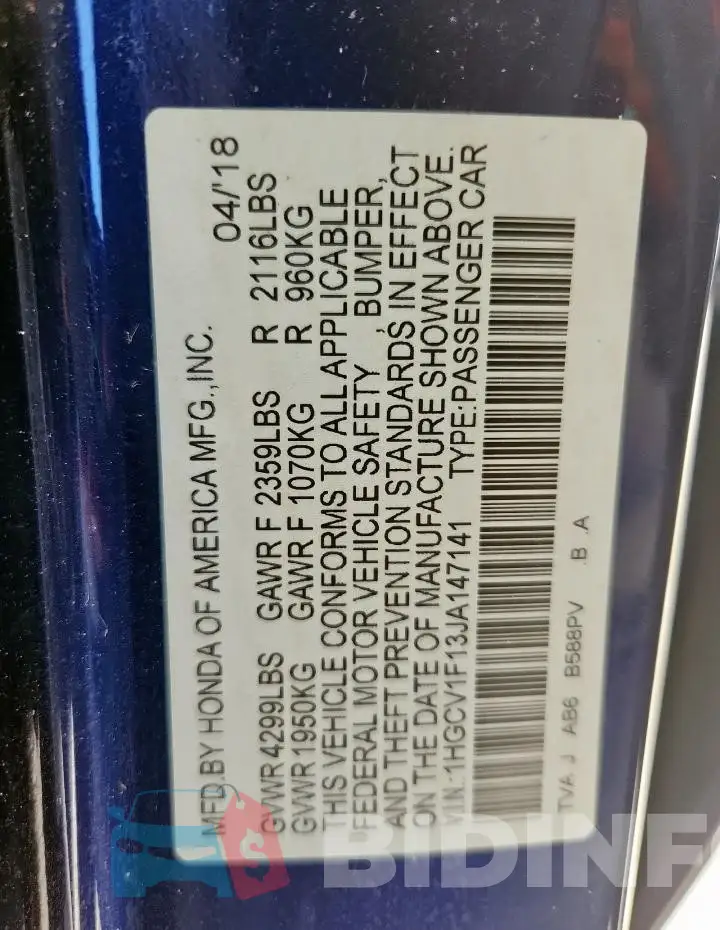 1HGCV1F13JA147141 Photo# 12
