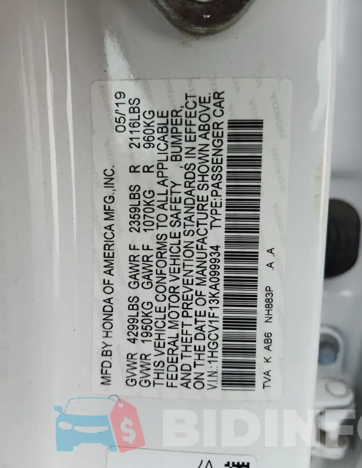 1HGCV1F13KA099934 Photo# 12