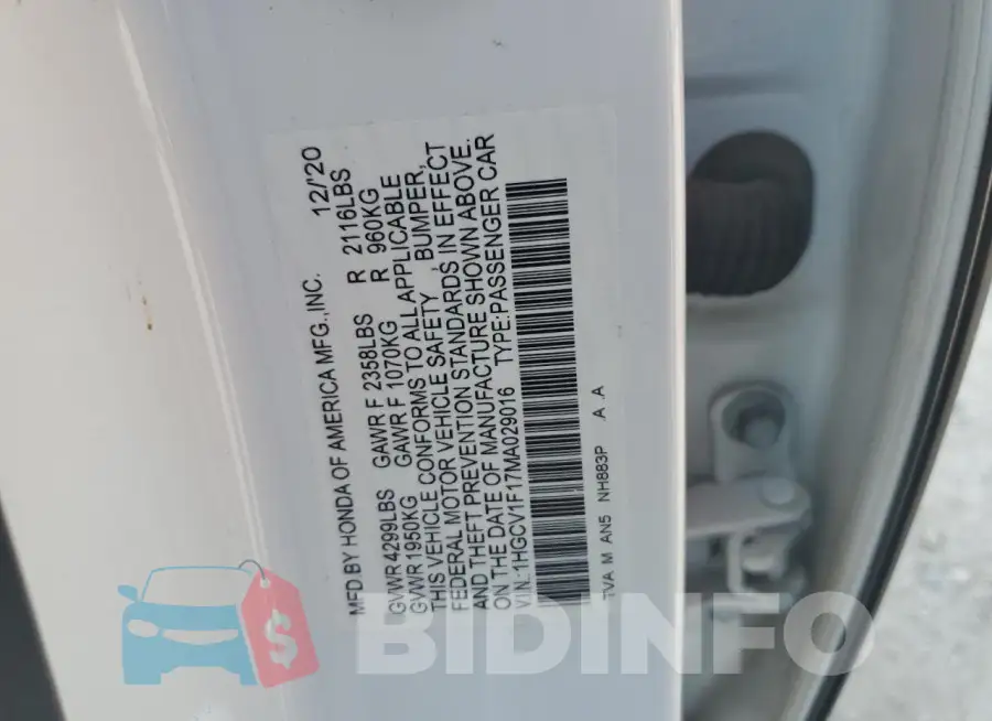 1HGCV1F17MA029016 Photo# 12