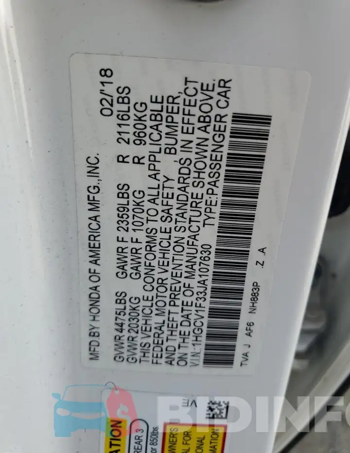 1HGCV1F33JA107630 Photo# 12