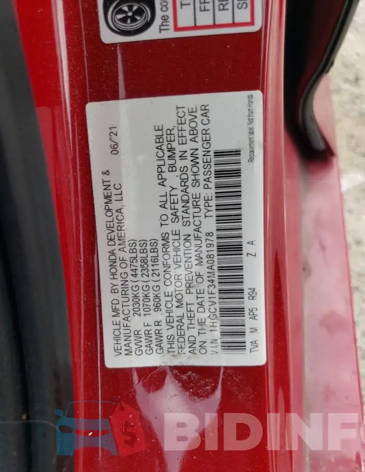 1HGCV1F34MA081978 Photo# 12