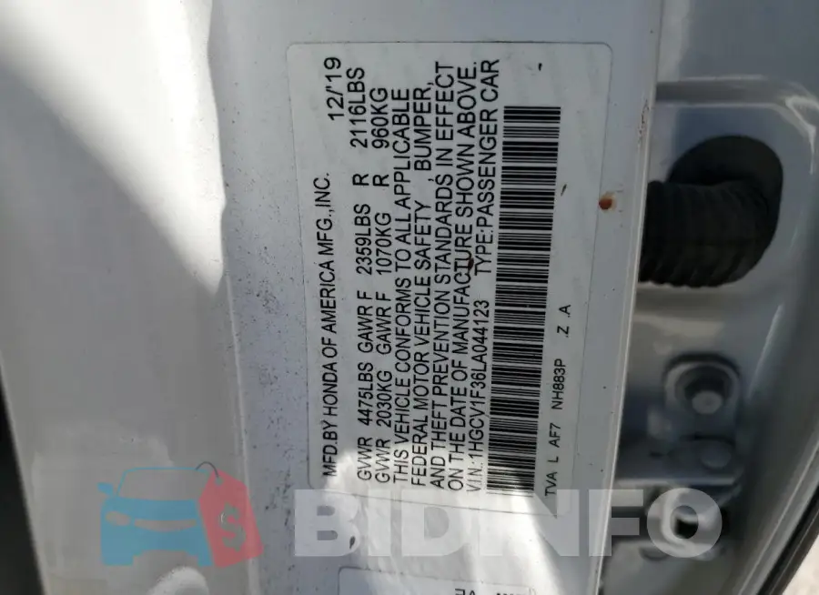1HGCV1F36LA044123 Photo# 12