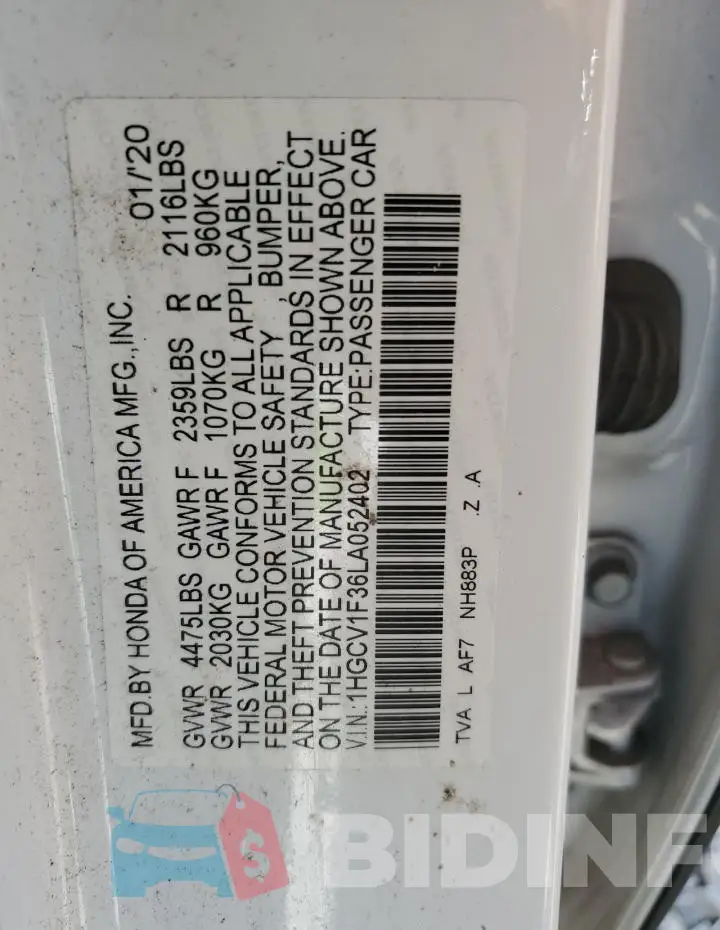 1HGCV1F36LA052402 Photo# 12