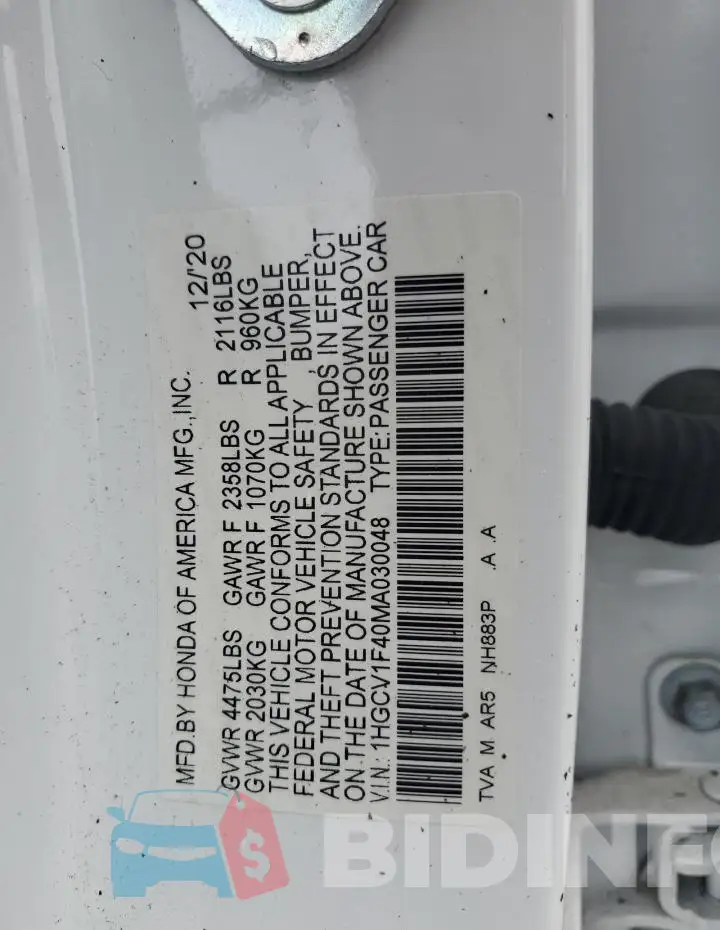 1HGCV1F40MA030048 Photo# 12