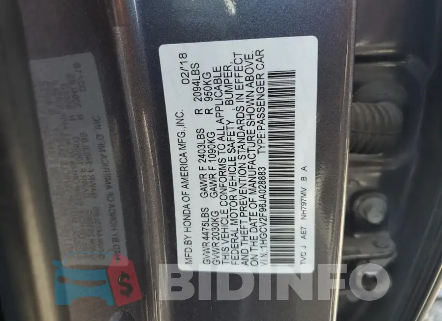 1HGCV2F96JA028883 Photo# 12