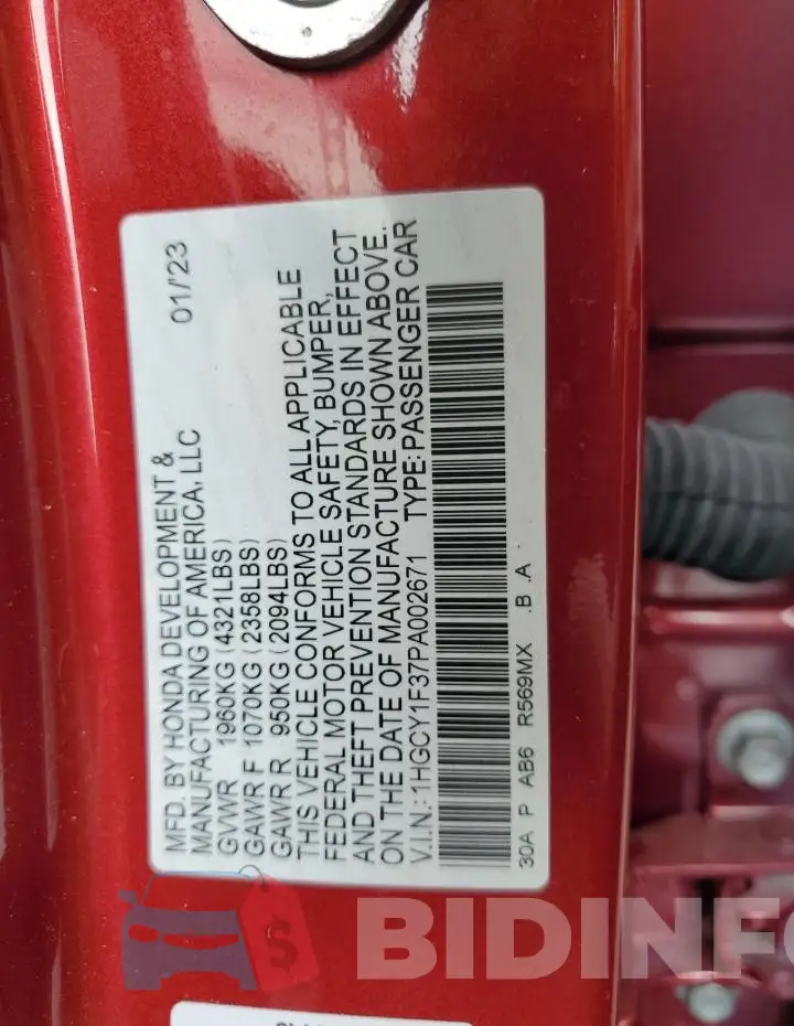 1HGCY1F37PA002671 Photo# 13