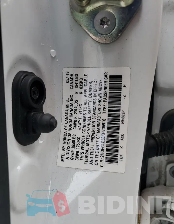 2HGFC1E58KH705916 Photo# 13