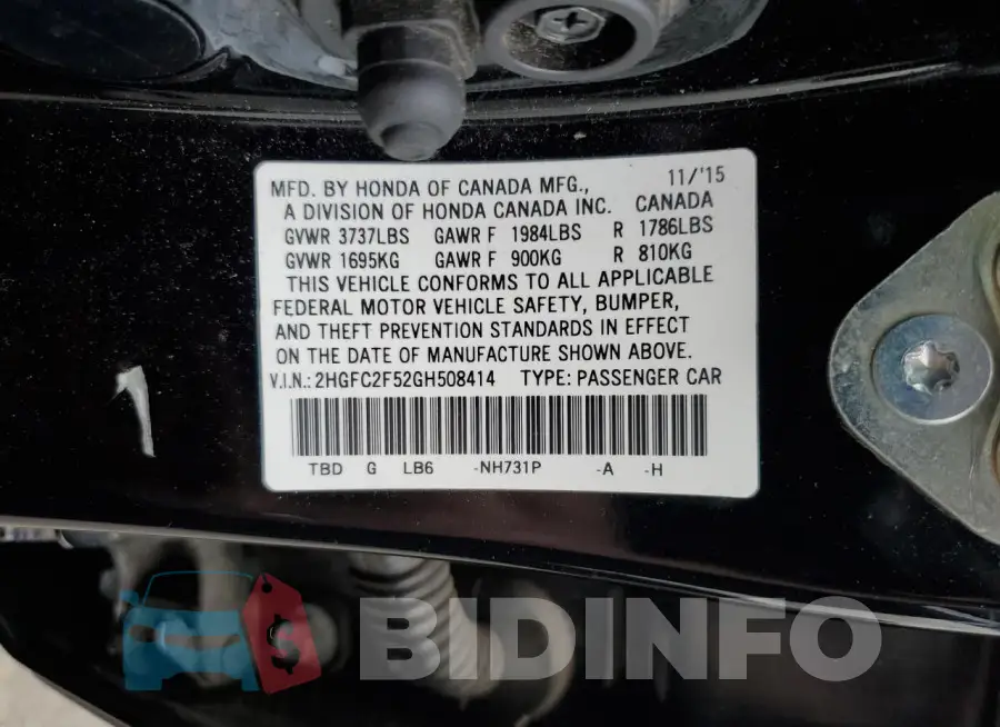 2HGFC2F52GH508414 Photo# 12