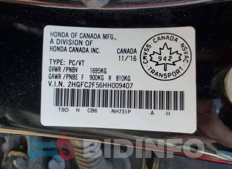 2HGFC2F56HH009407 Photo# 12