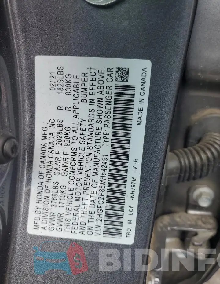 2HGFC2F86MH542491 Photo# 13