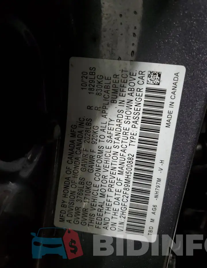 2HGFC2F89MH500882 Photo# 12