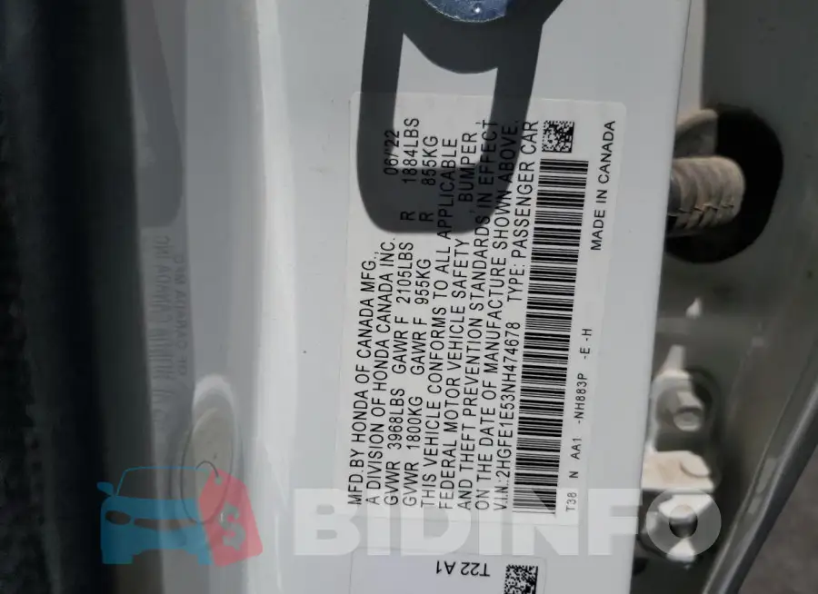 2HGFE1E53NH474678 Photo# 12