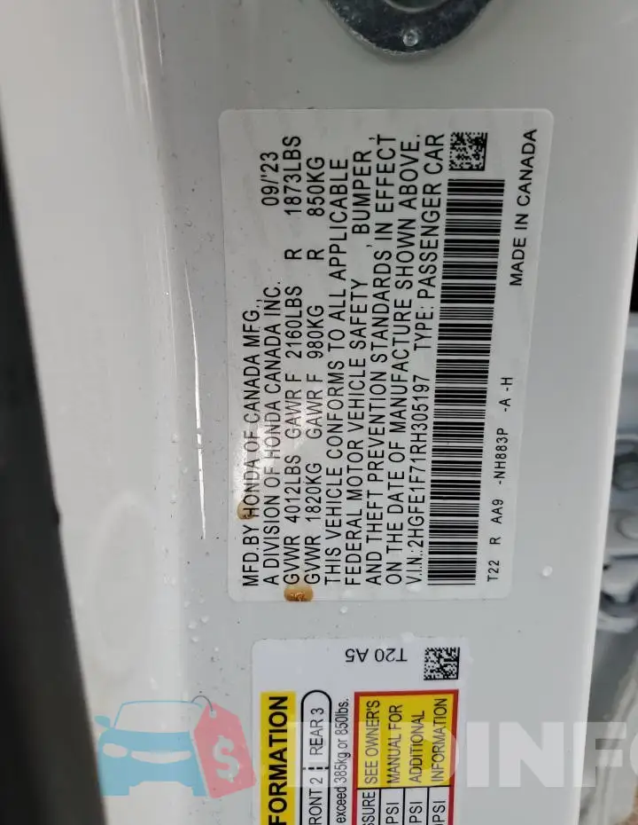 2HGFE1F71RH305197 Photo# 12