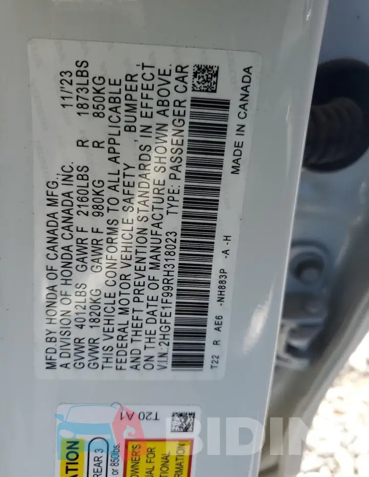 2HGFE1F99RH318023 Photo# 12