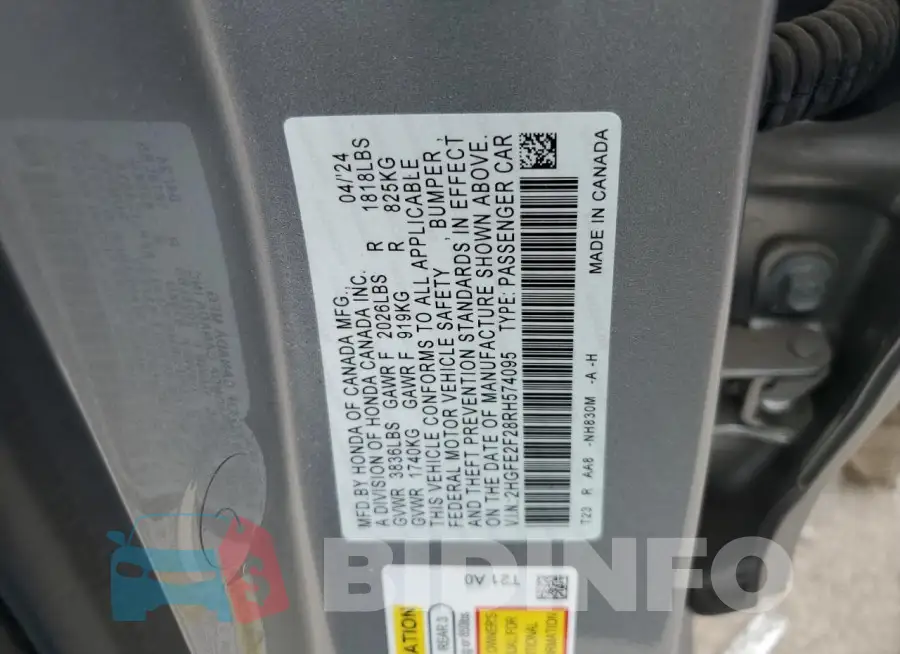 2HGFE2F28RH574095 Photo# 12
