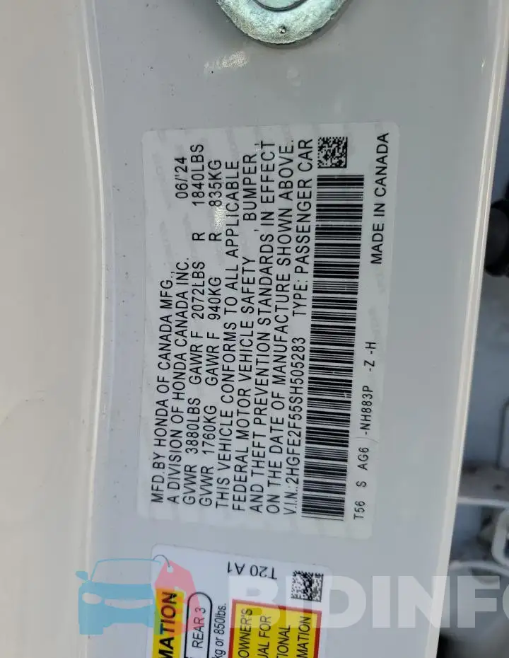 2HGFE2F55SH505283 Photo# 12