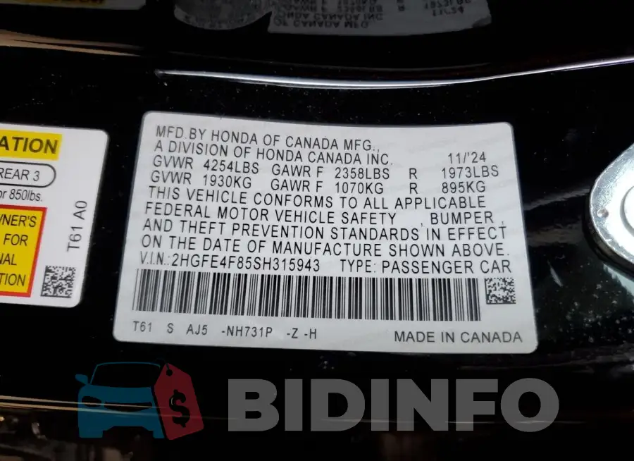 2HGFE4F85SH315943 Photo# 12