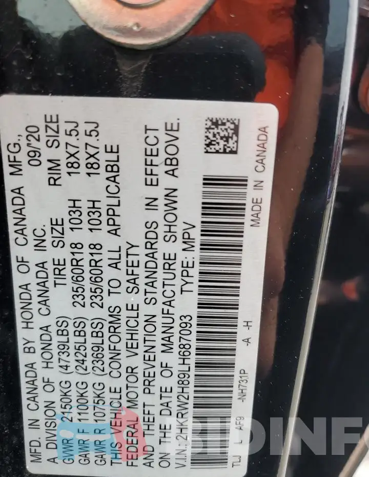 2HKRW2H89LH687093 Photo# 14