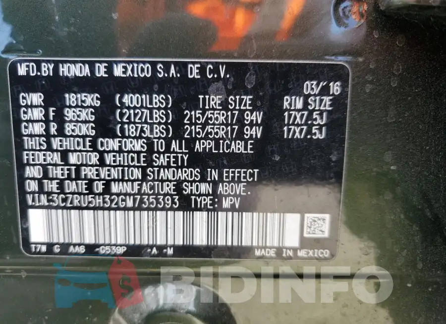 3CZRU5H32GM735393 Photo# 12