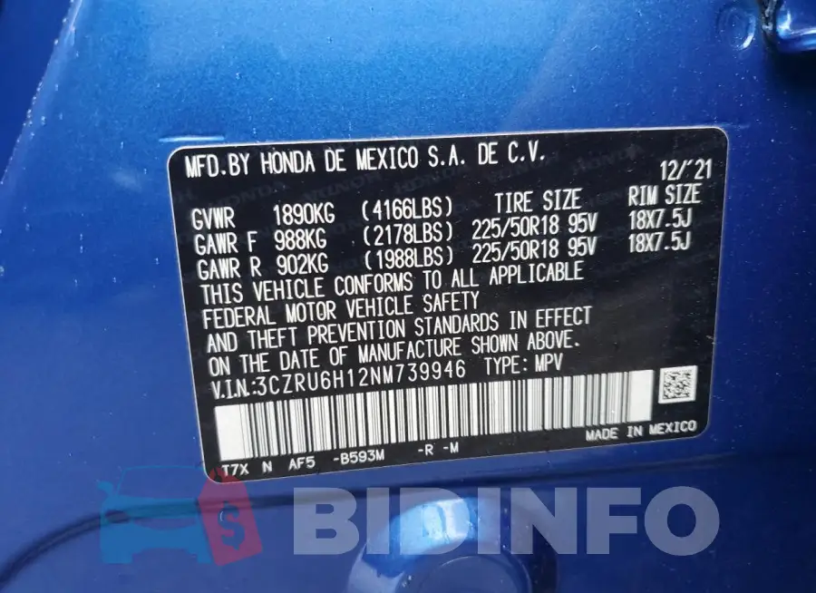 3CZRU6H12NM739946 Photo# 14