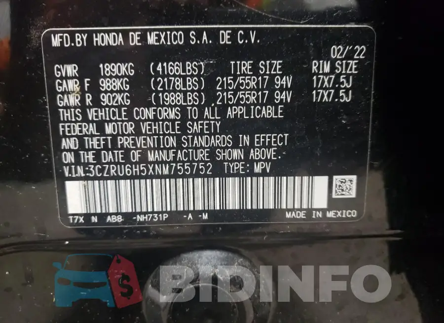 3CZRU6H5XNM755752 Photo# 14