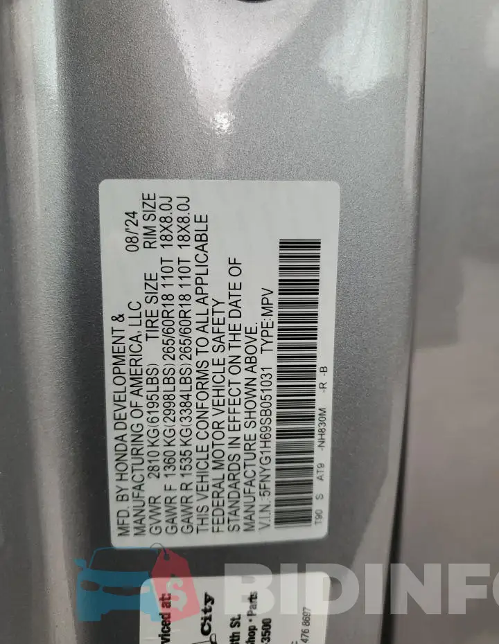 5FNYG1H69SB051031 Photo# 14