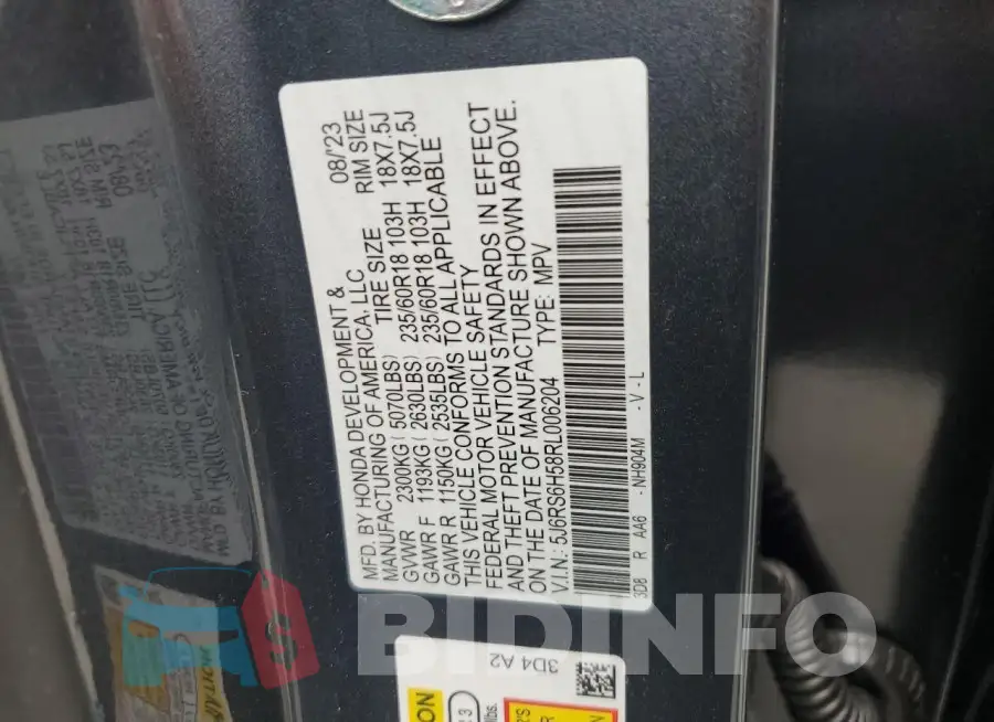 5J6RS6H58RL006204 Photo# 13