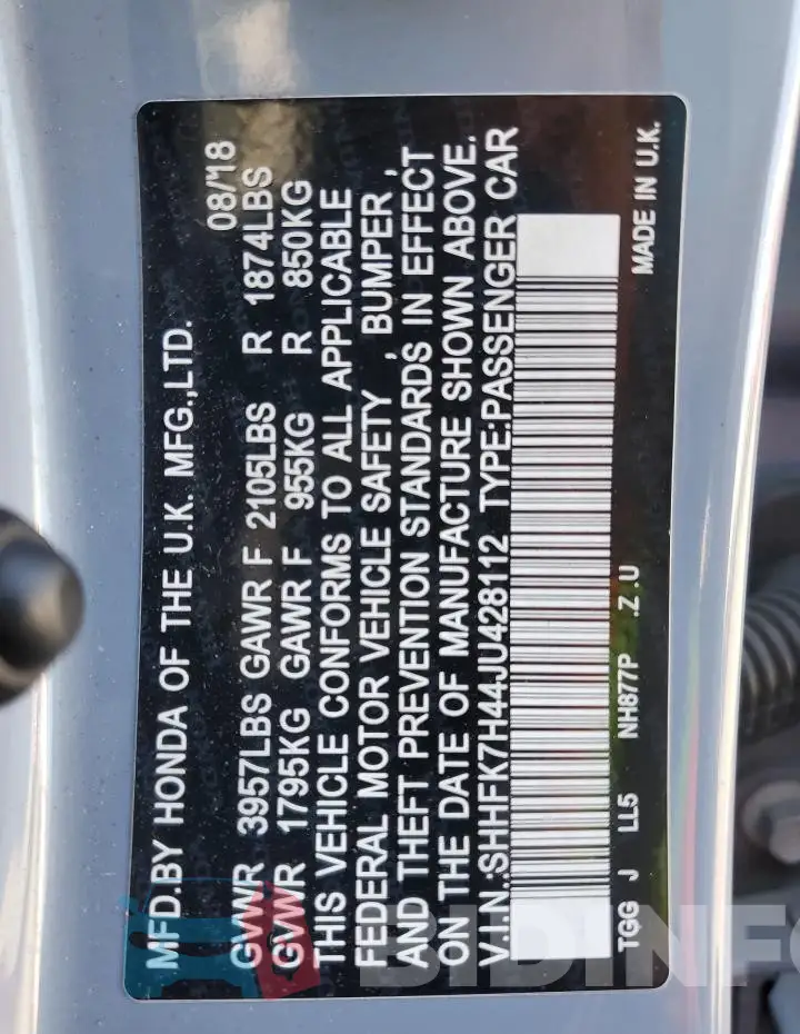 SHHFK7H44JU428112 Photo# 13