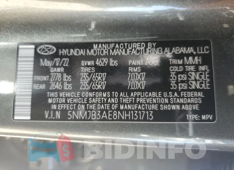 5NMJB3AE8NH131713 Photo# 14