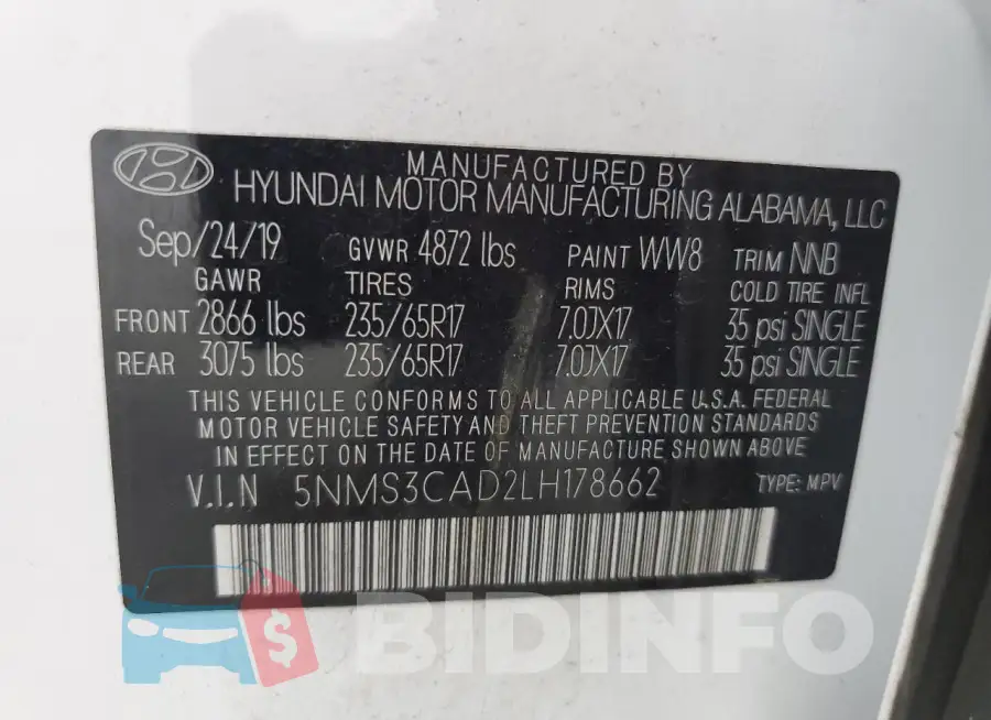 5NMS3CAD2LH178662 Photo# 14