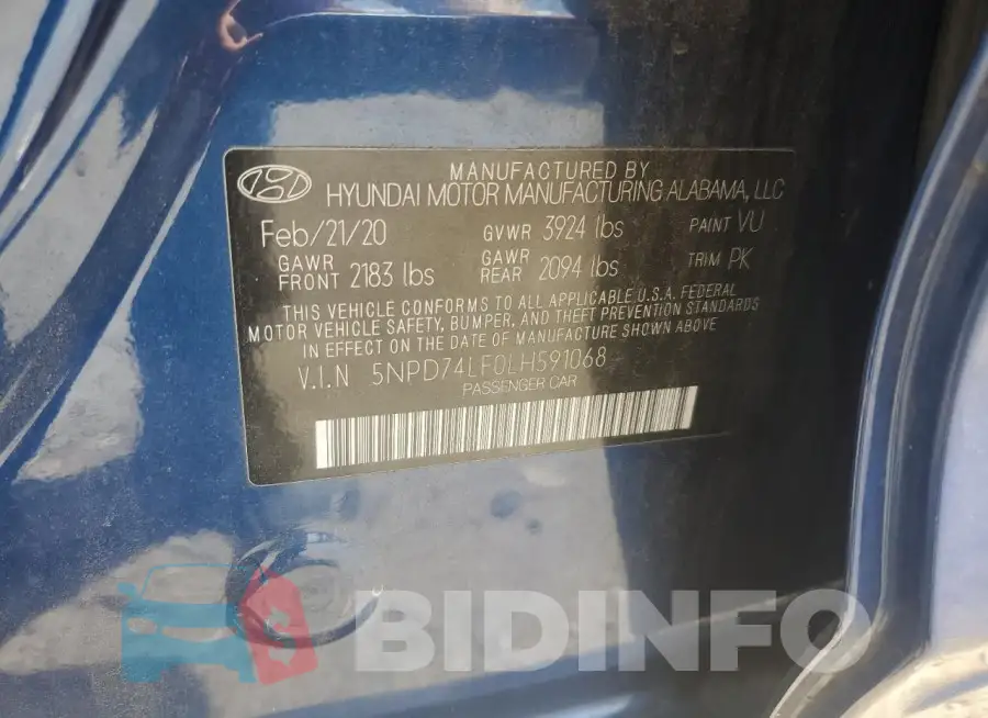 5NPD74LF0LH591068 Photo# 12