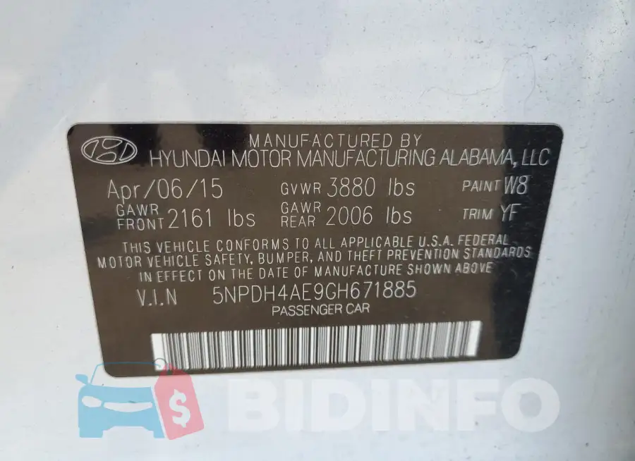 5NPDH4AE9GH671885 Photo# 12