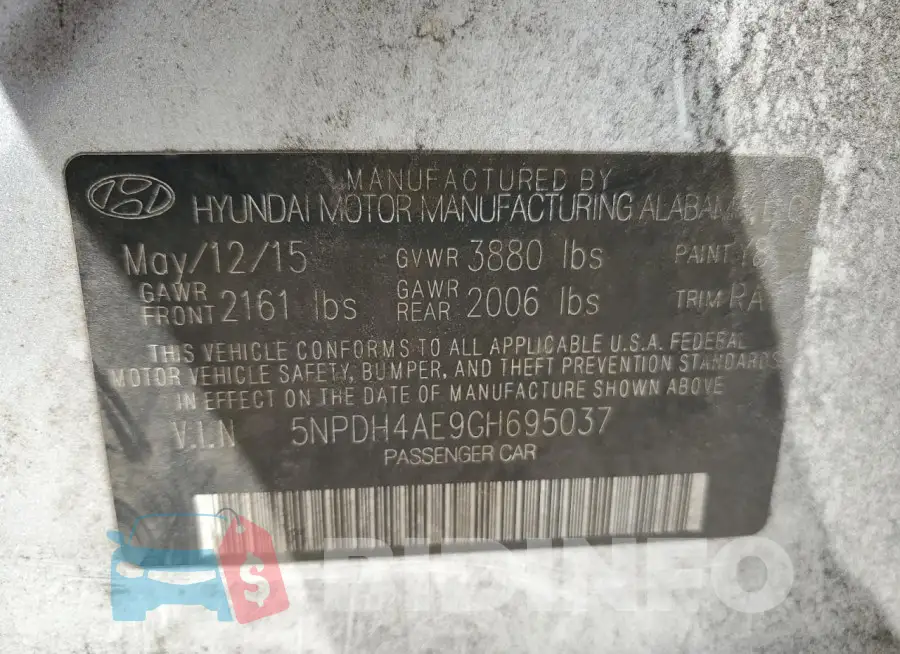 5NPDH4AE9GH695037 Photo# 12