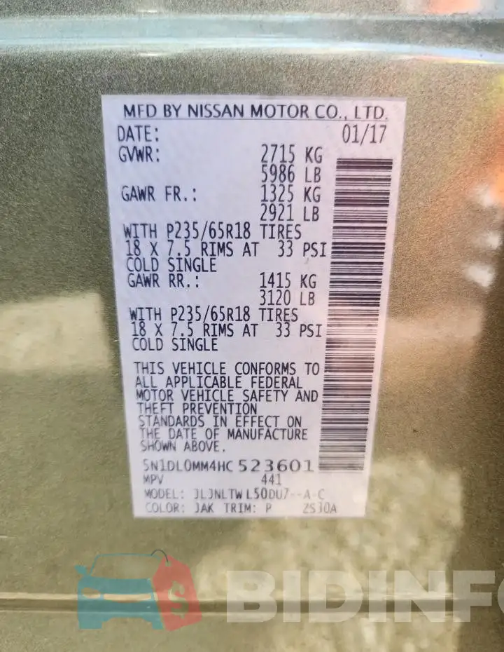 5N1DL0MM4HC523601 Photo# 13