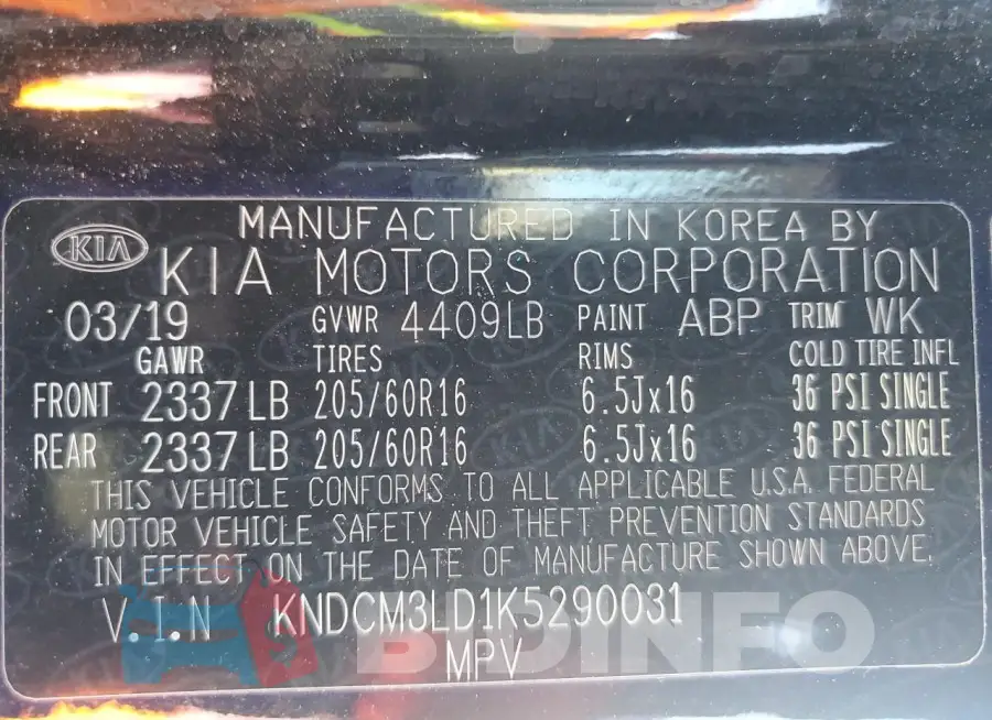 KNDCM3LD1K5290031 Photo# 12