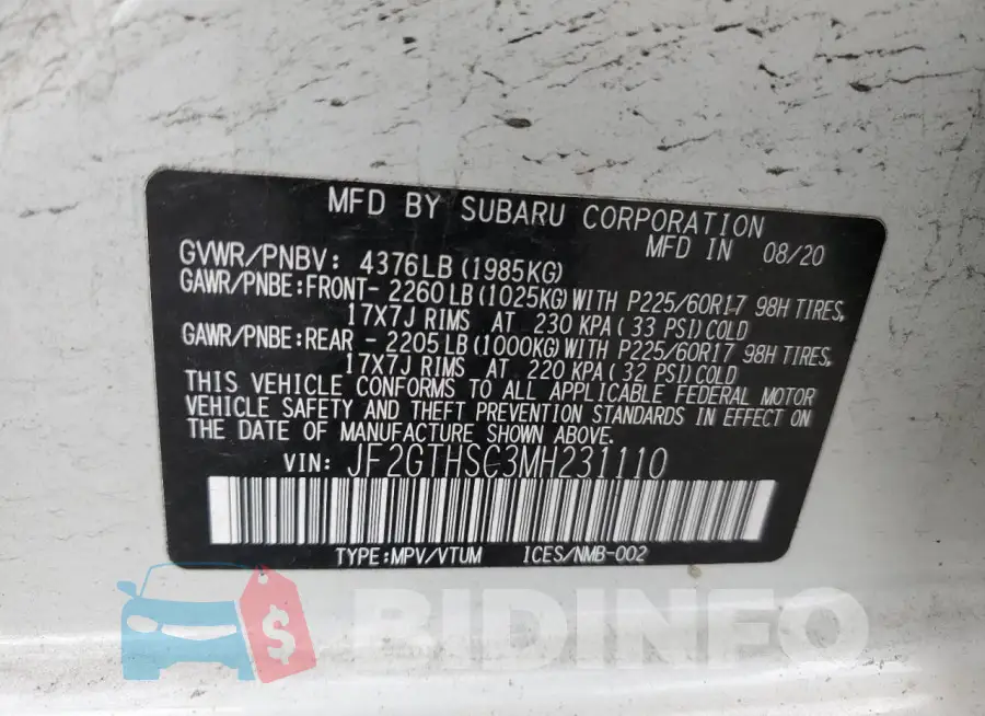 JF2GTHSC3MH231110 Photo# 13