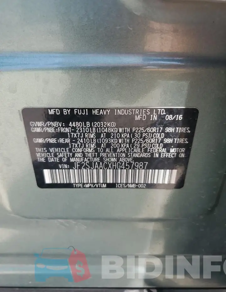 JF2SJAACXHG457987 Photo# 13